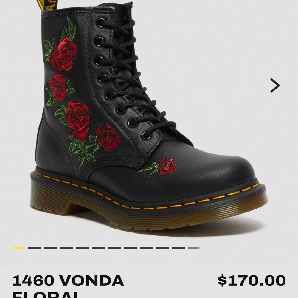 Dr. Martens Black Boots with Red Floral Embroidery